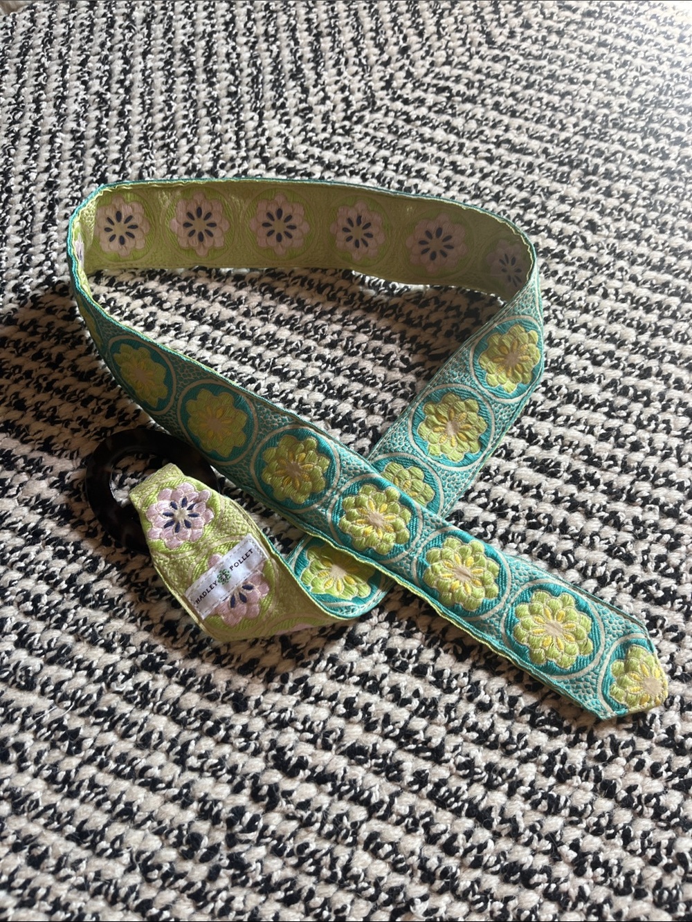 Women’s Hadley Pollet Embroidered Belt in Teal and Lime